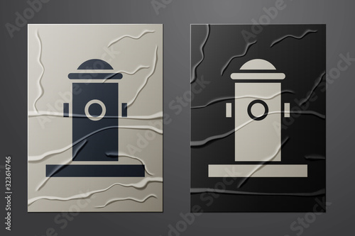 White Fire hydrant icon isolated on crumpled paper background. Paper art style. Vector Illustration