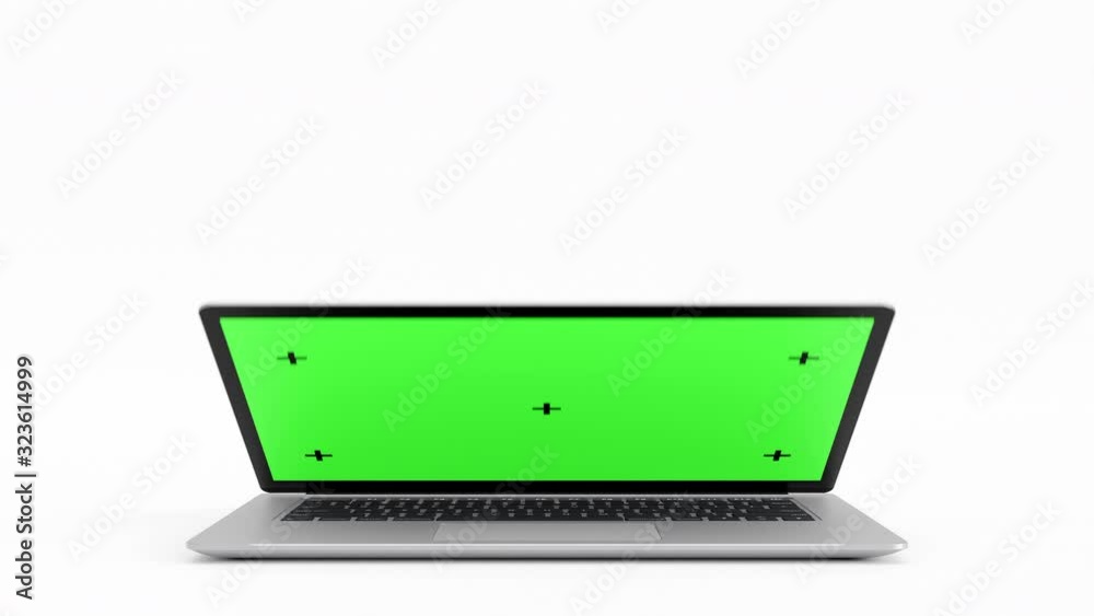 Laptop with green screen. Computer mockup isolated on white background