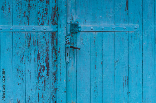 Blue Painted Old Wooden Garage Gate