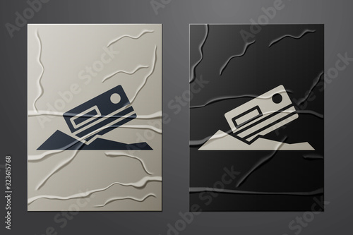 White Cocaine and credit card icon isolated on crumpled paper background. Paper art style. Vector Illustration