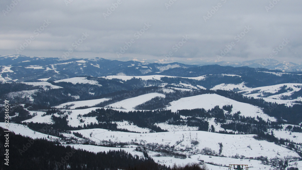 panoramic view of mountains covered with snow. winter landscape