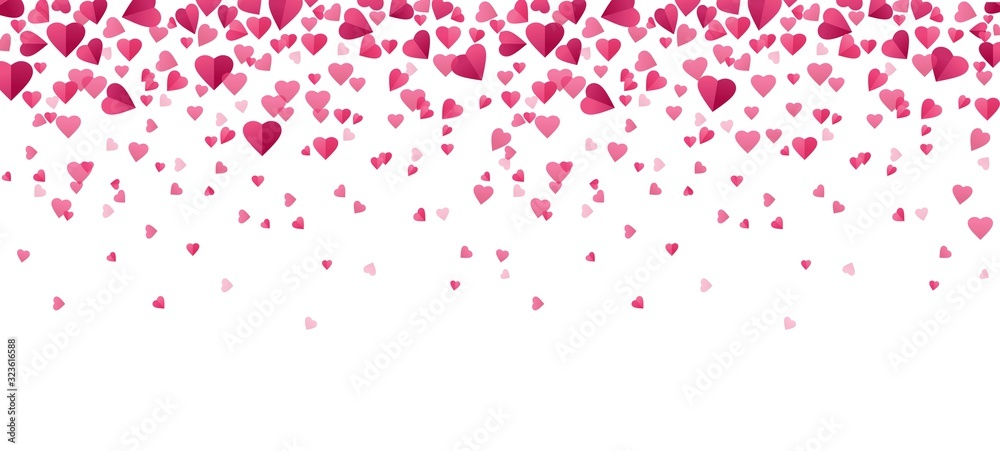 Pink confetti hearts falling background in flat style vector illustration. Romantic flying paper hearts. Greeting card and Valentines day concept. Isolated on white Pink confetti hearts falling background in flat style vector illustration. Romantic flying paper hearts. Greeting card and Valentines day concept. Isolated on white
