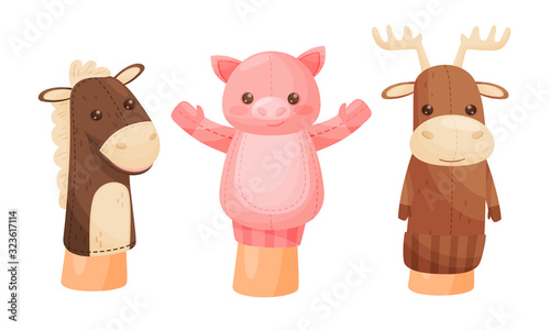 Hands with Animal Puppets on Top of It Vector Set
