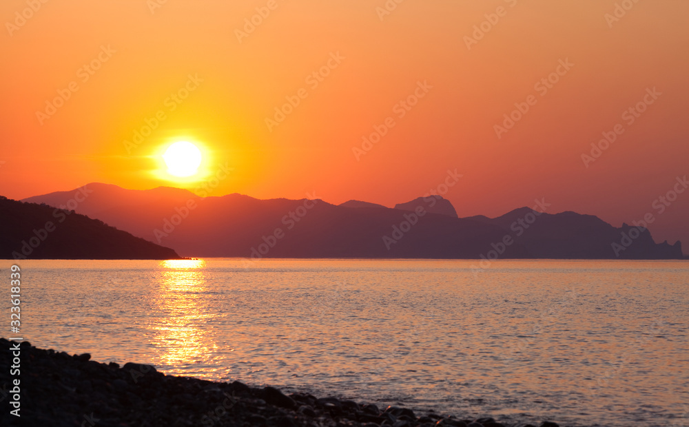 Scenic landscape of calm sea sun