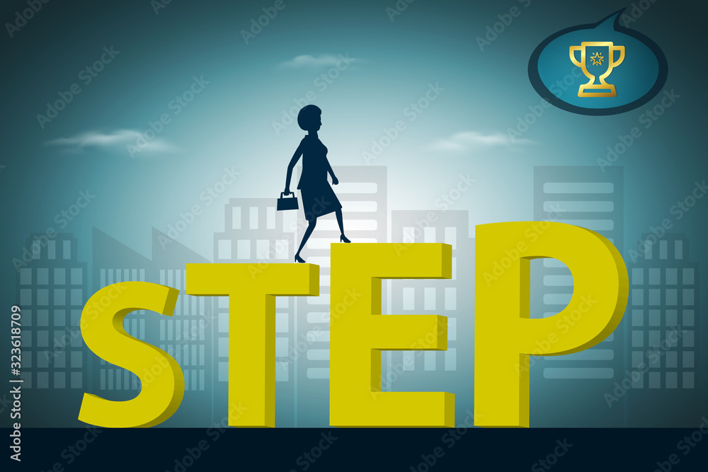 Career ladder, business woman is stepping into success Career ladder, business woman is stepping into success