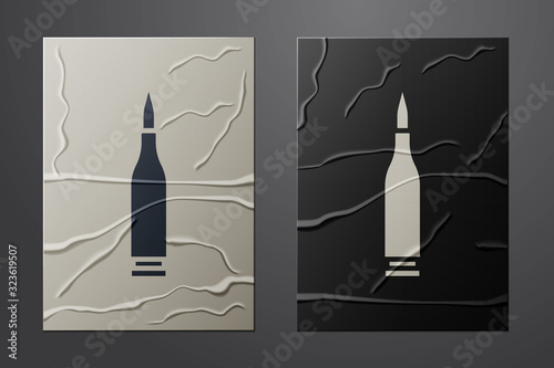 White Bullet icon isolated on crumpled paper background. Paper art style. Vector Illustration