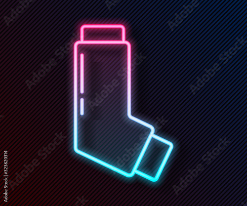 Glowing neon line Inhaler icon isolated on black background. Breather for cough relief, inhalation, allergic patient. Medical allergy asthma inhaler spray. Vector Illustration