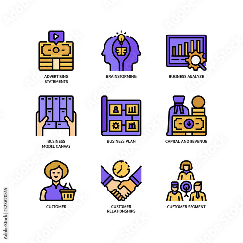 Business model canvas icons set
