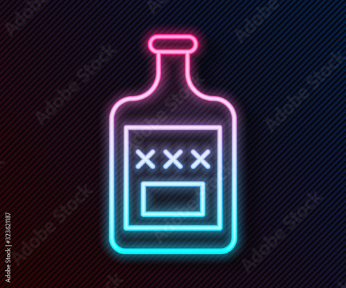 Glowing neon line Whiskey bottle icon isolated on black background. Vector Illustration