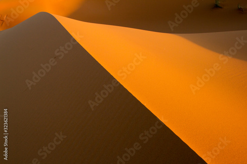 Sand dunes with lines and shadow in Sahara Desert
