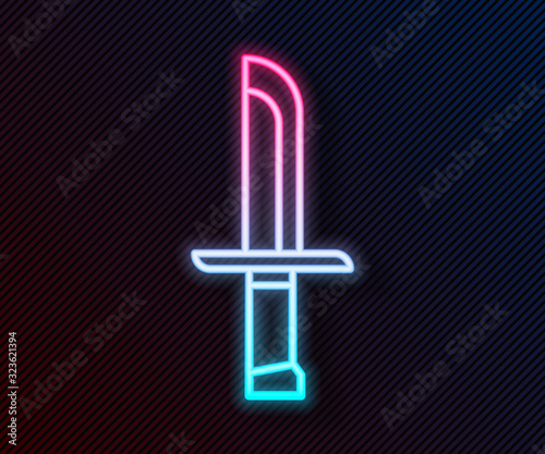 Glowing neon line Military knife icon isolated on black background. Vector Illustration