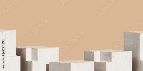 Fototapeta Naklejka Na Ścianę i Meble -  Abstract background for branding and minimal presentation. White ceramic geometry podium with beige background. 3d rendering illustration.