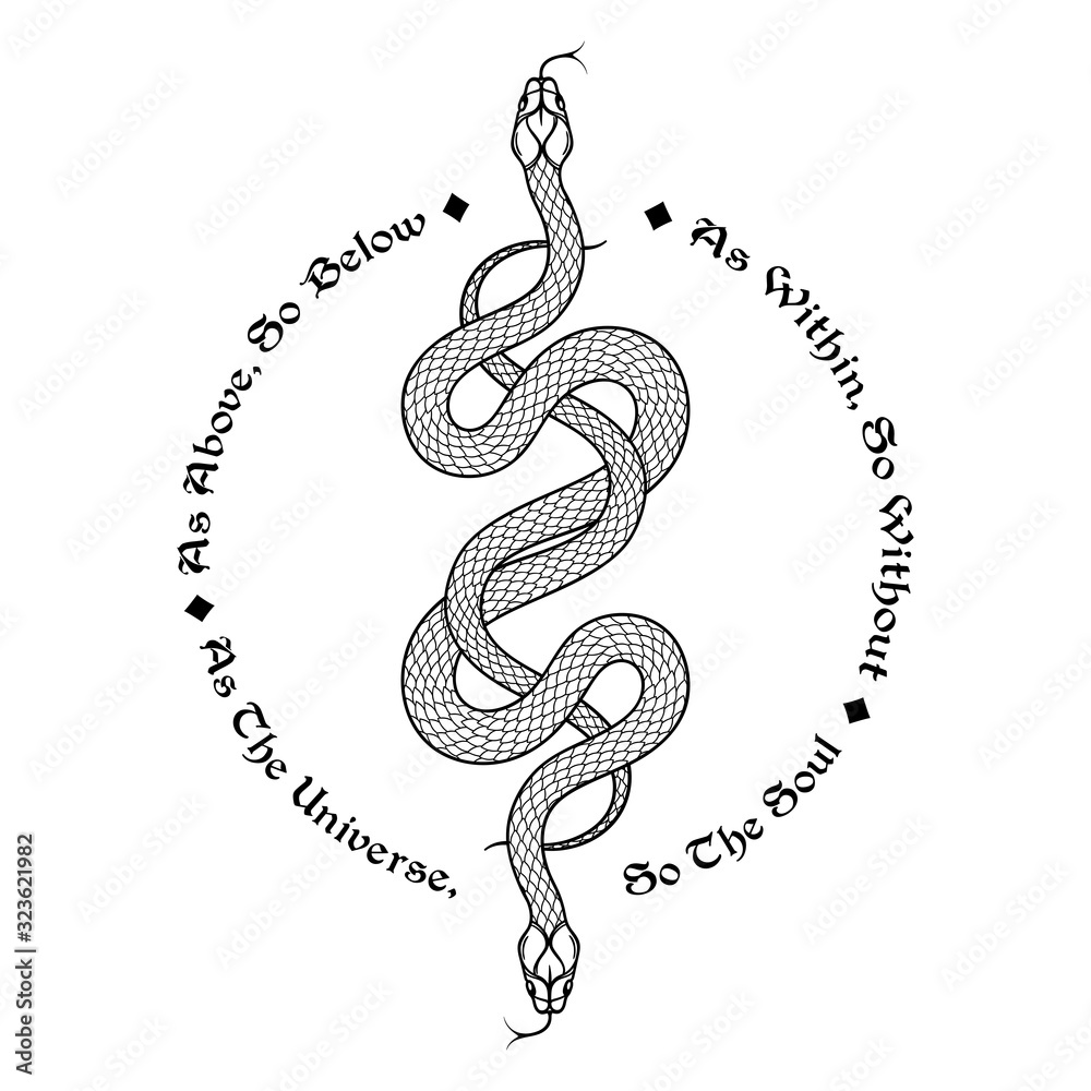 Two serpents intertwined. Inscription is a maxim in hermeticism and
