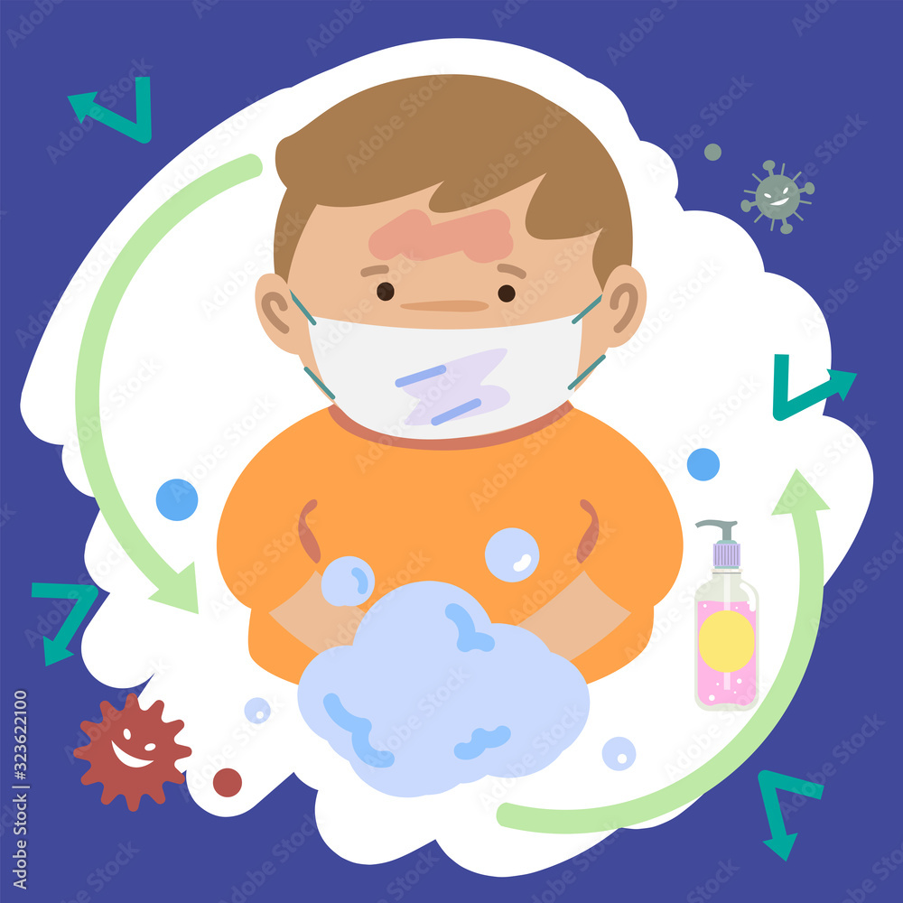 Boy cleaning his hand with soapl protect bacteria. Boy cleaning his hand with soapl protect bacteria.