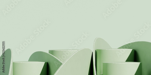 Fototapeta Minimal background for branding and packaging presentation. Green podium with green background. 3d rendering illustration.