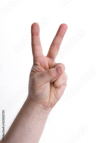 Victory sign with a male hand