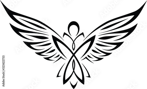 Angel Black and White Tribal Tattoo