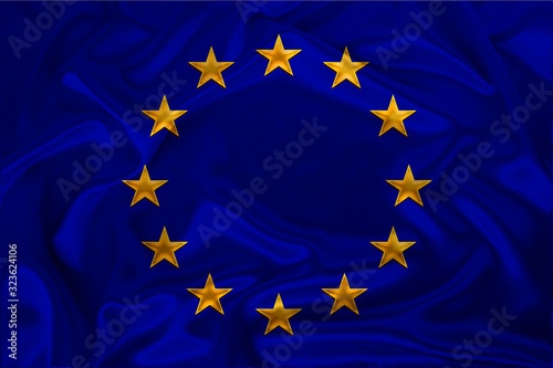 silk national flag of modern EU with beautiful folds, concept of tourism, economy, politics, emigration