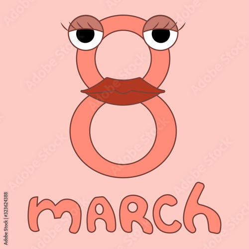 women's day design. 8 march with lips and eyes. white background isolated vector illustration