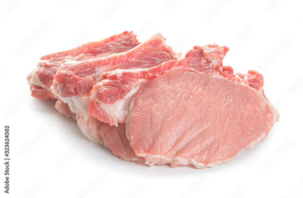 Raw pork meat on white background