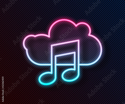 Glowing neon line Music streaming service icon isolated on black background. Sound cloud computing, online media streaming, song, audio wave. Vector Illustration