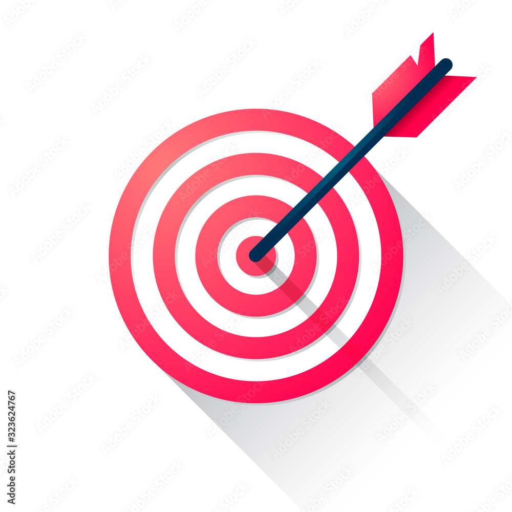 Vector Illustration Target With An Arrow Flat Icon Concept. Market Goal, Bullseye Sign Isolated On Background Vector Illustration Target With An Arrow Flat Icon Concept. Market Goal, Bullseye Sign Isolated On Background
