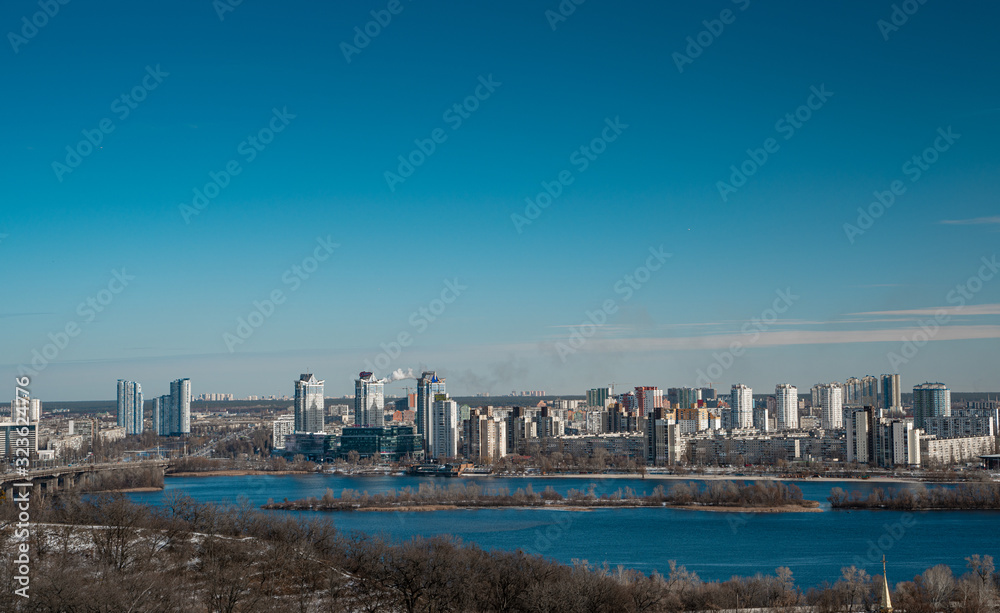 Landscape view of Kyiv with big Dnipro river