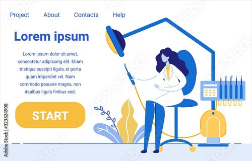 Dental Treatment Landing Page Vector Template. Stomatology Clinic Website Homepage Interface Idea with Flat Illustration. Professional Dentist Service, Oral Cavity Checkup Web Page Cartoon Concept