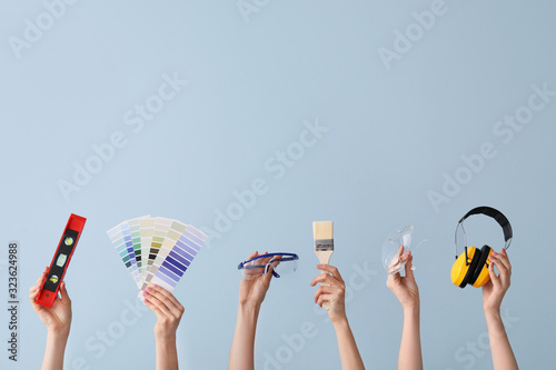 Many hands with architect's...