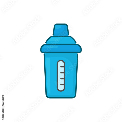 Flat blue shaker bottle sport illustration on white background, vector