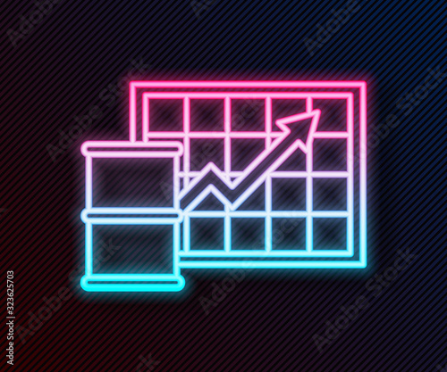 Glowing neon line Oil price increase icon isolated on black background. Oil industry crisis concept. Vector Illustration