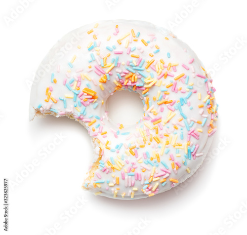 single bitten doughnut isolated on white background