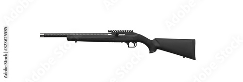 Modern .22lr semi-automatic rifle with plastic butt isolate on a white background. Weapons with a carbon barrel for hunting sports and self-defense.