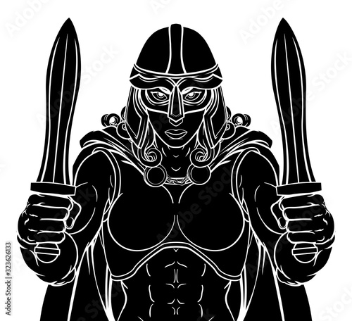 A female Viking, Trojan Spartan or Celtic warrior woman gladiator knight sports team mascot