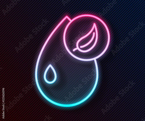 Glowing neon line Bio fuel icon isolated on black background. Eco bio. Green environment and recycle. Vector Illustration