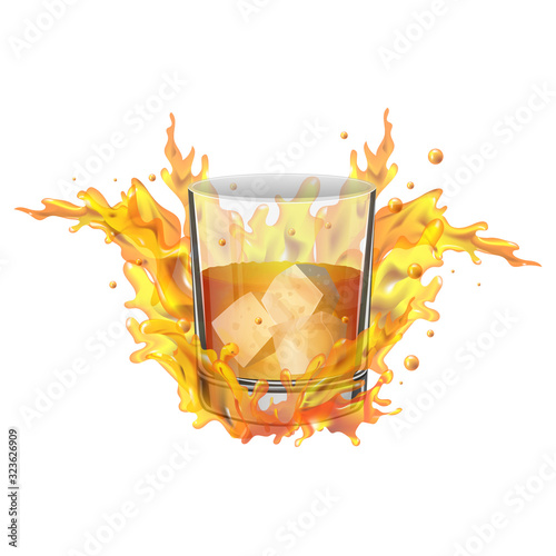 Whiskey in glass with ice