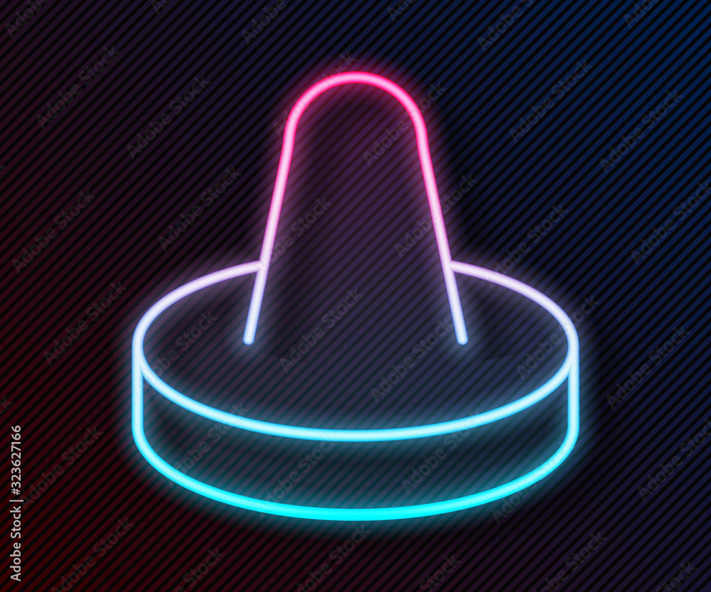 Glowing neon line Mallet and puck for playing air hockey game icon isolated  on black background. Vector Illustration Stock Vector | Adobe Stock