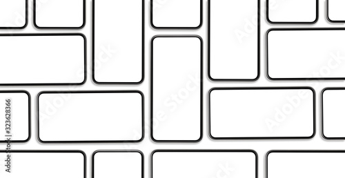 many smartphones top view isolated