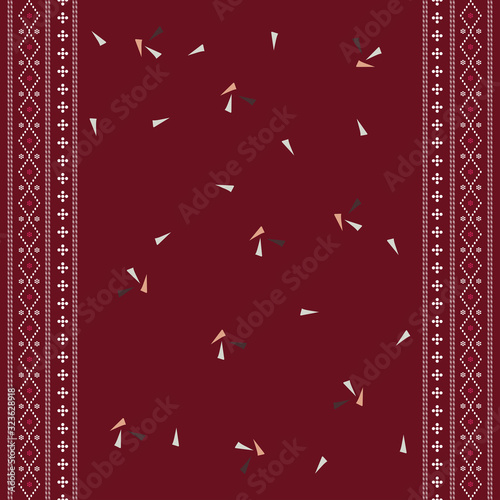 Seamless geometric ornamental vector pattern on red background. Abstract background motif ulos. creative design cloth pattern. tribal ethnic design