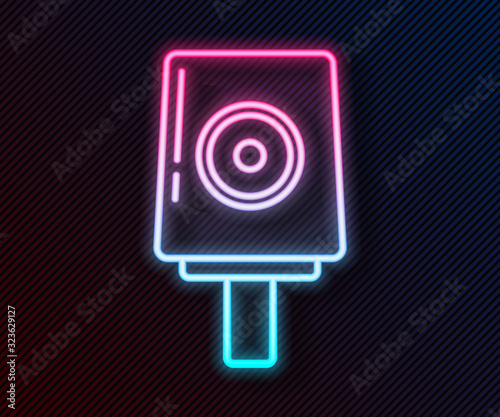 Glowing neon line Spray can nozzle cap icon isolated on black background. Vector Illustration