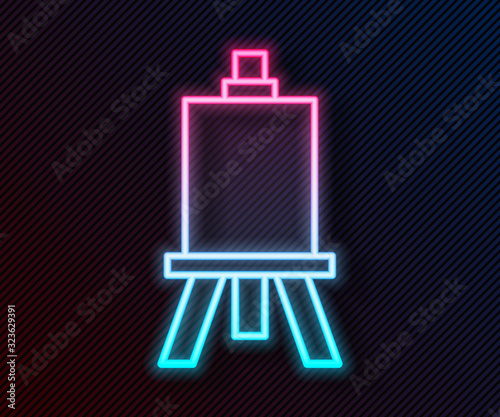 Glowing neon line Wood easel or painting art boards icon isolated on black background. Vector Illustration