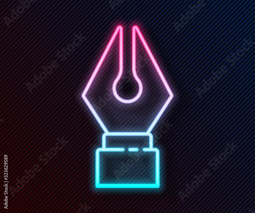 Glowing neon line Fountain pen nib icon isolated on black background. Pen tool sign. Vector Illustration