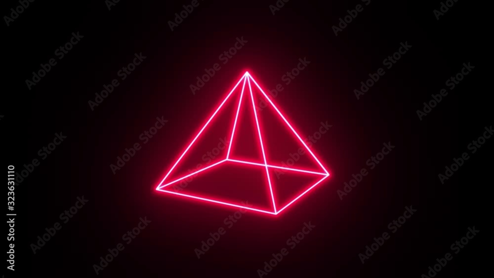 3d Pyramid With Glowing Strokes Spinning/ 4k animation of an abstract minimal background with outlined cone logo spinning