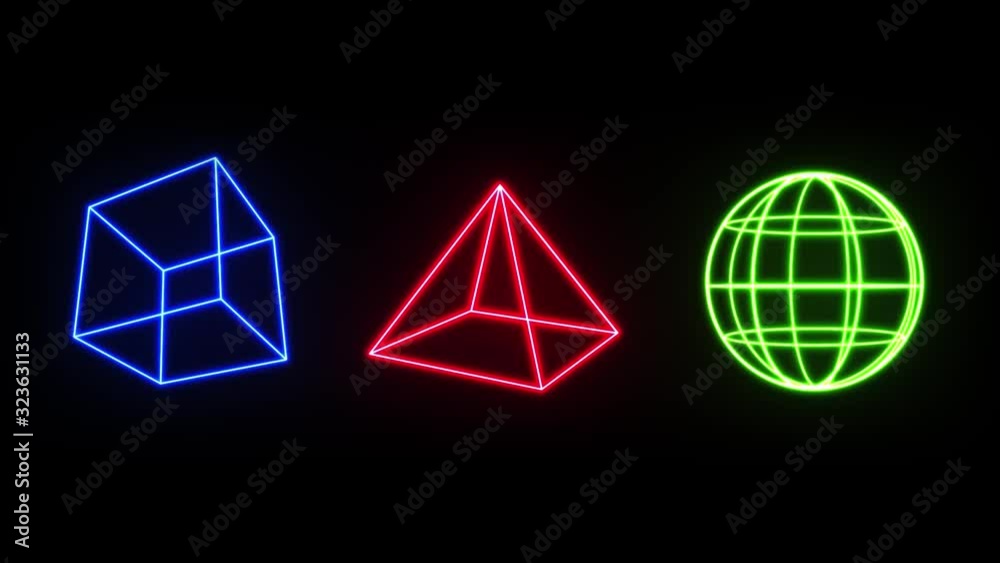 3d Geometry Box With Glowing Strokes Spinning/ 4k animation of an ...