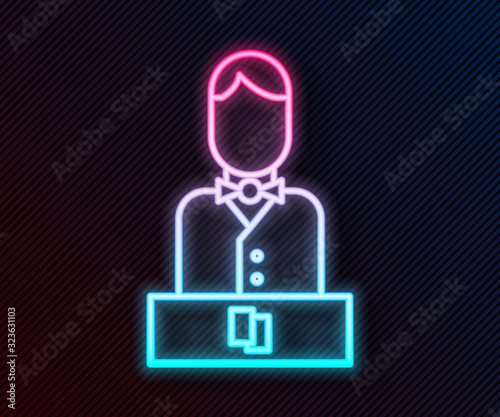 Glowing neon line Casino dealer icon isolated on black background. Casino croupier. Vector Illustration