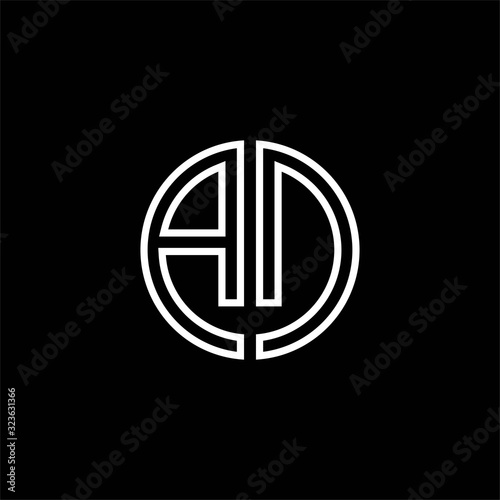 AD monogram logo circle ribbon style outline design template