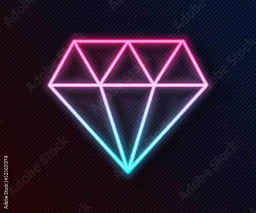 Glowing neon line Diamond icon isolated on black background. Jewelry symbol. Gem stone. Vector Illustration