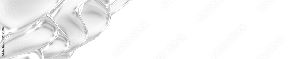Naklejka Abstract 3d rendering of ice or liquid illustration on white background with copy space for text or graphics. Horizontal banner for business, web or other creative graphic design needs.