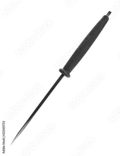 Black military knife isolated on white background photo