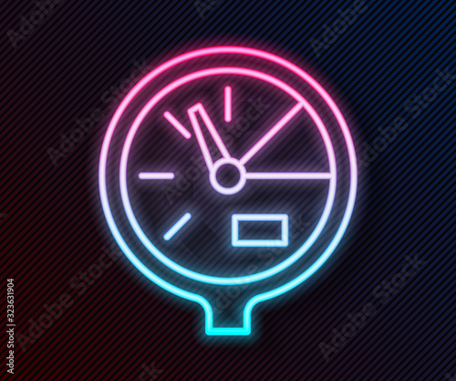 Glowing neon line Water meter icon isolated on black background. Vector Illustration